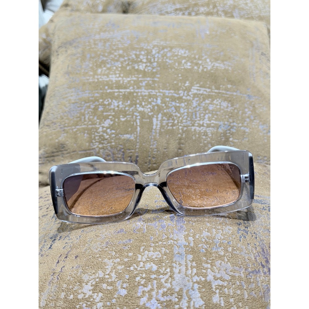 Gucci Marmont Rectangular Sunglasses Clear‎ Grey Blue Chevron A70020 53-21-149